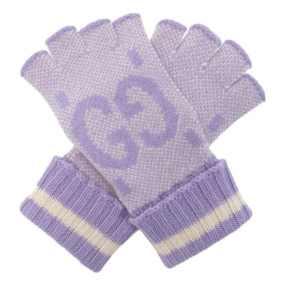 NWT Gucci Cashmere Gloves Purple GG Fingerless Size S 100% Authentic Lavender - Picture 1 of 8